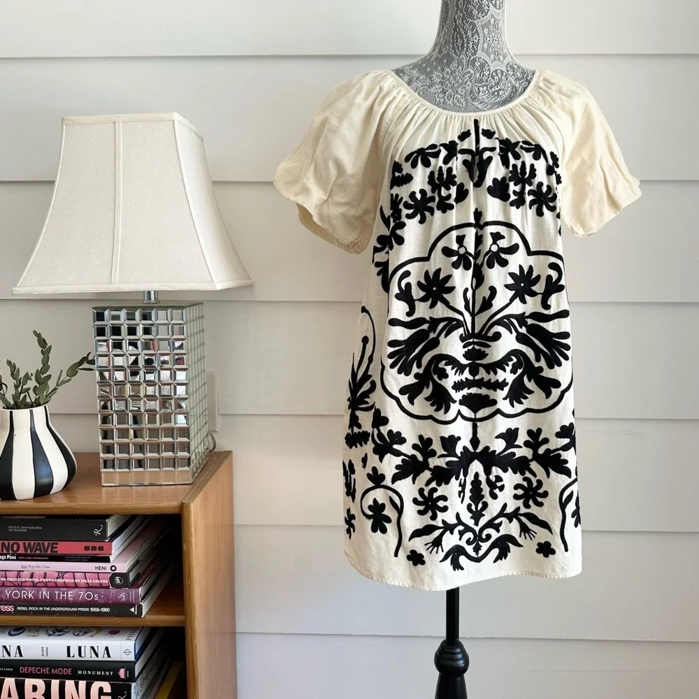 Free People Fiona Embroidered Mini Dress Ivory Combo size XS